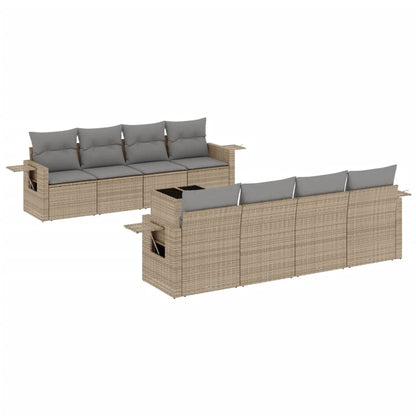 Salon de jardin avec coussins 9 pcs beige résine tressée