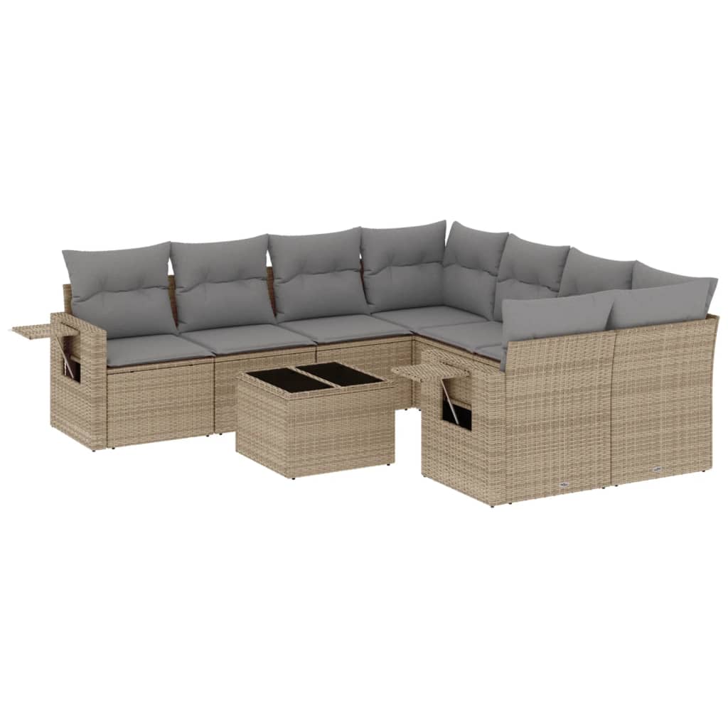 Salon de jardin avec coussins 9 pcs beige résine tressée