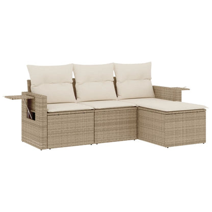 Salon de jardin avec coussins 4 pcs beige résine tressée