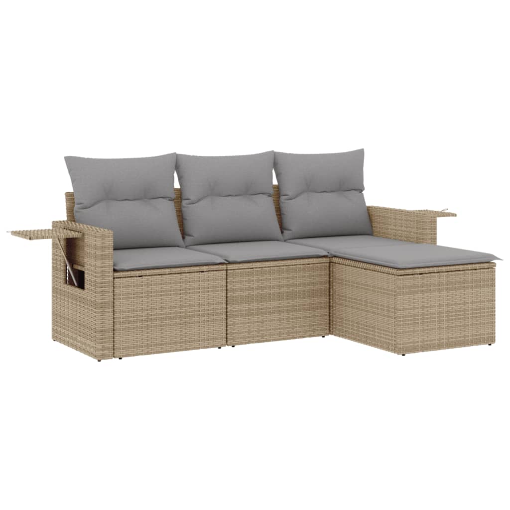 Salon de jardin avec coussins 4 pcs beige résine tressée