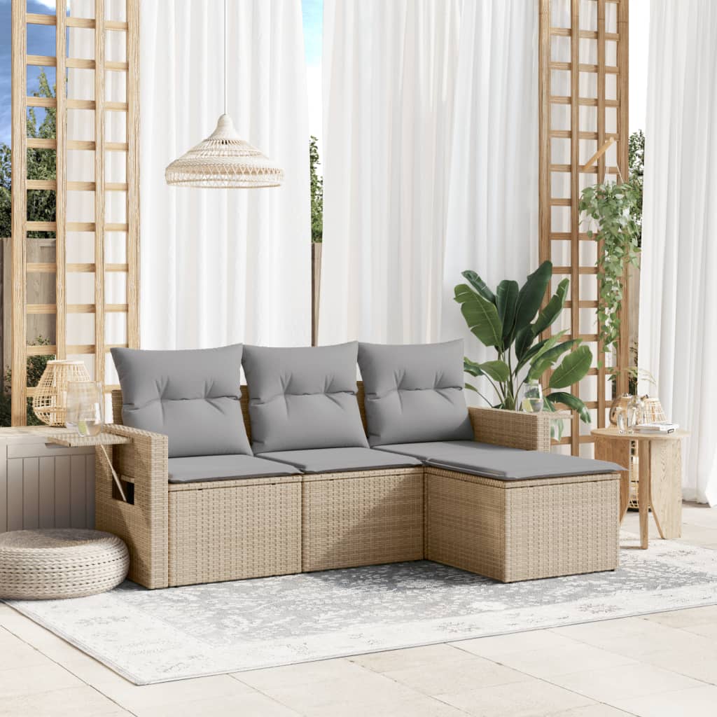 Salon de jardin avec coussins 4 pcs beige résine tressée