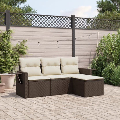 Salon de jardin 4 pcs avec coussins marron résine tressée