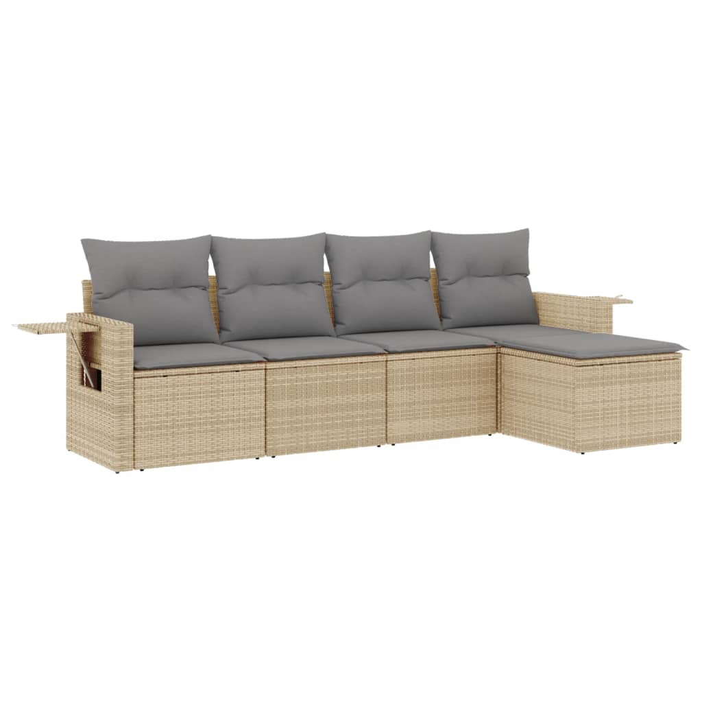 Salon de jardin avec coussins 5 pcs beige résine tressée