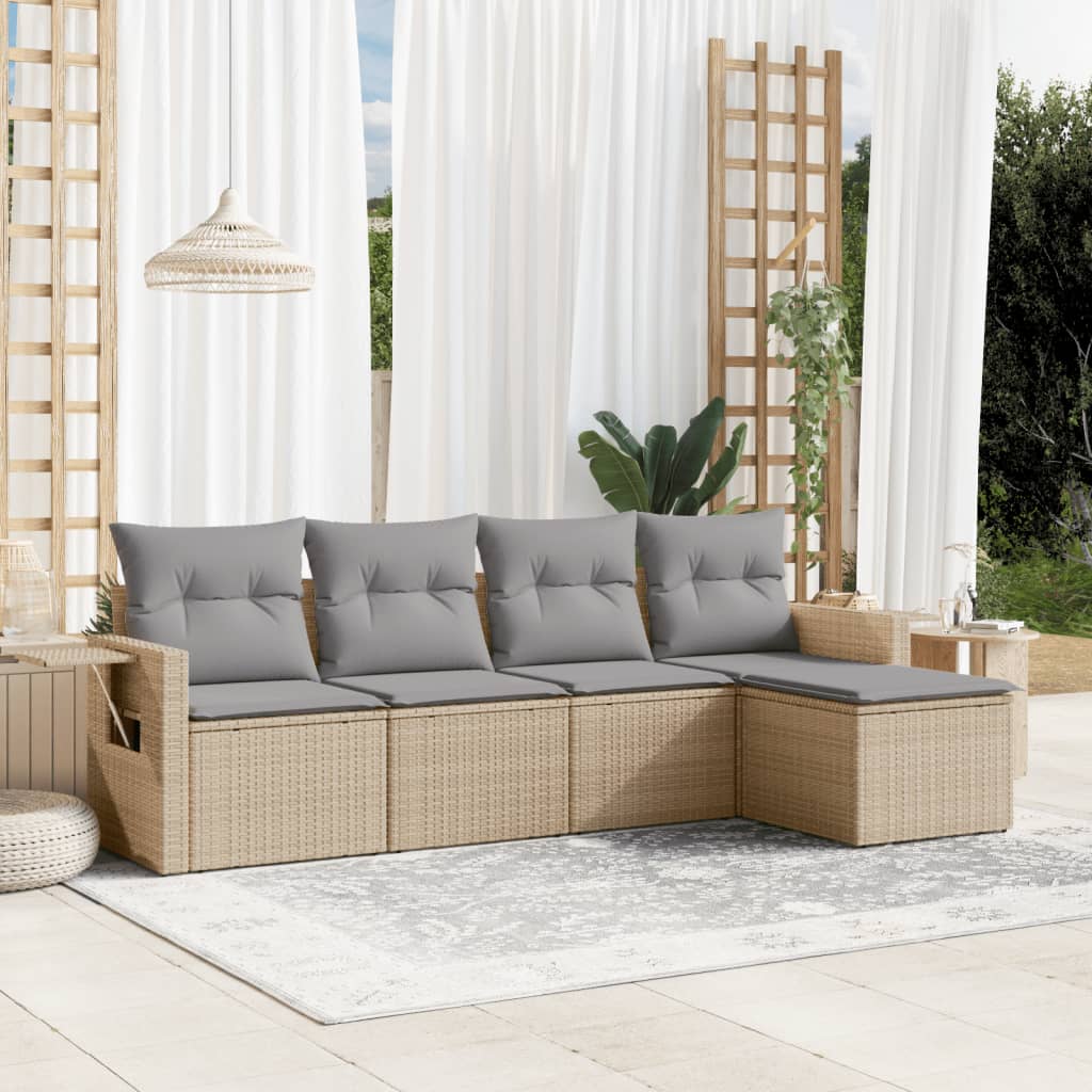 Salon de jardin avec coussins 5 pcs beige résine tressée