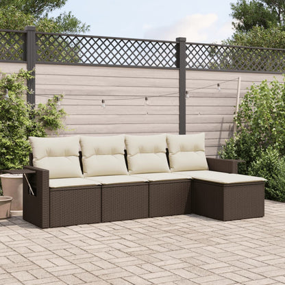 Salon de jardin avec coussins 5 pcs marron résine tressée