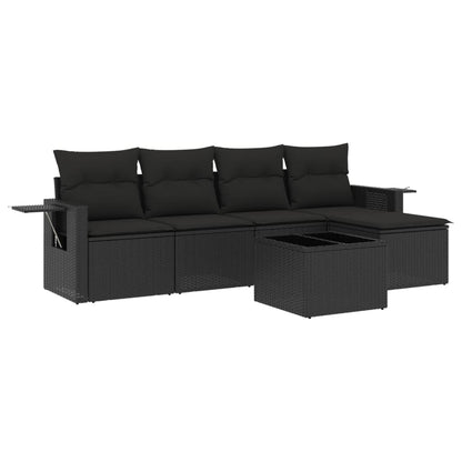 Salon de jardin 6 pcs avec coussins noir résine tressée