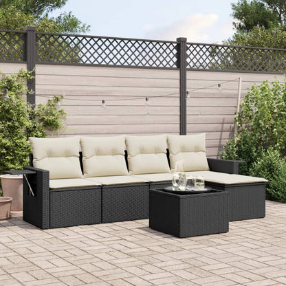 Salon de jardin 6 pcs avec coussins noir résine tressée