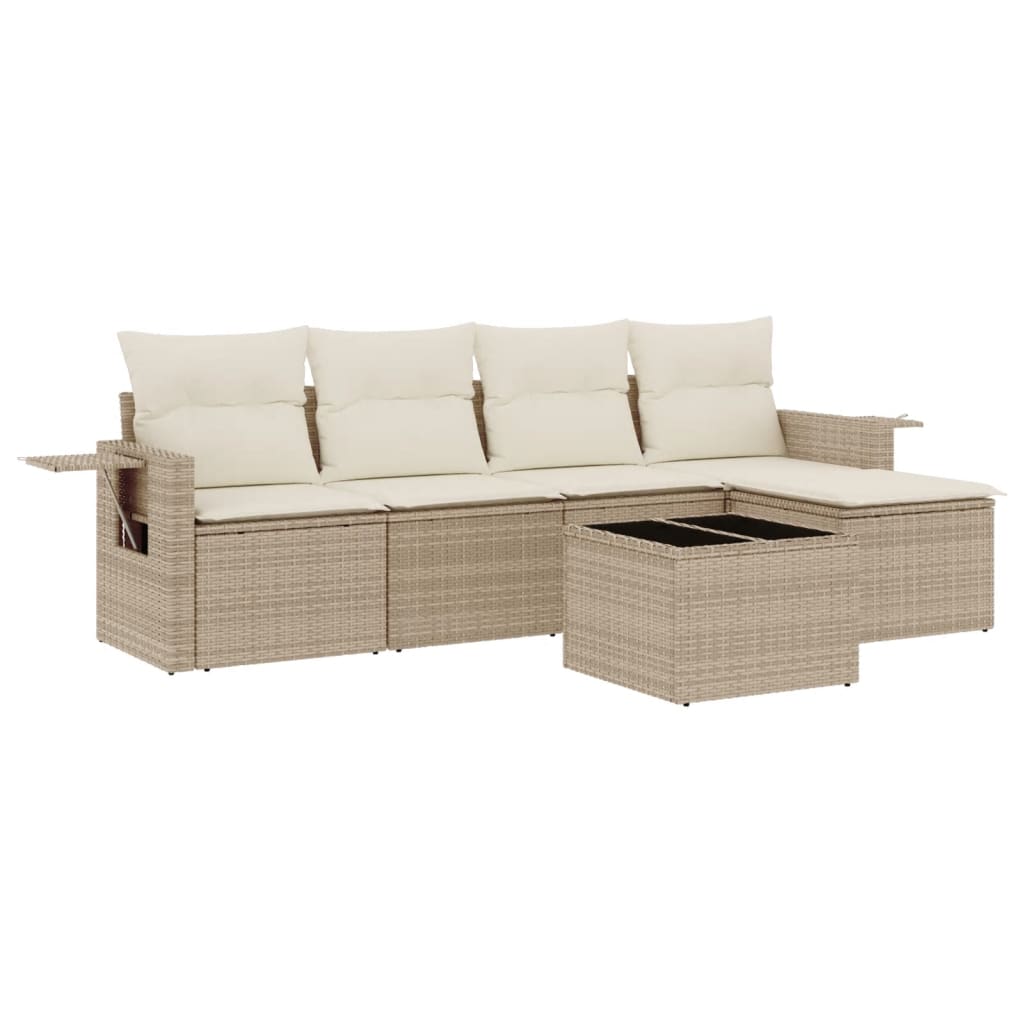 Salon de jardin avec coussins 6 pcs beige résine tressée