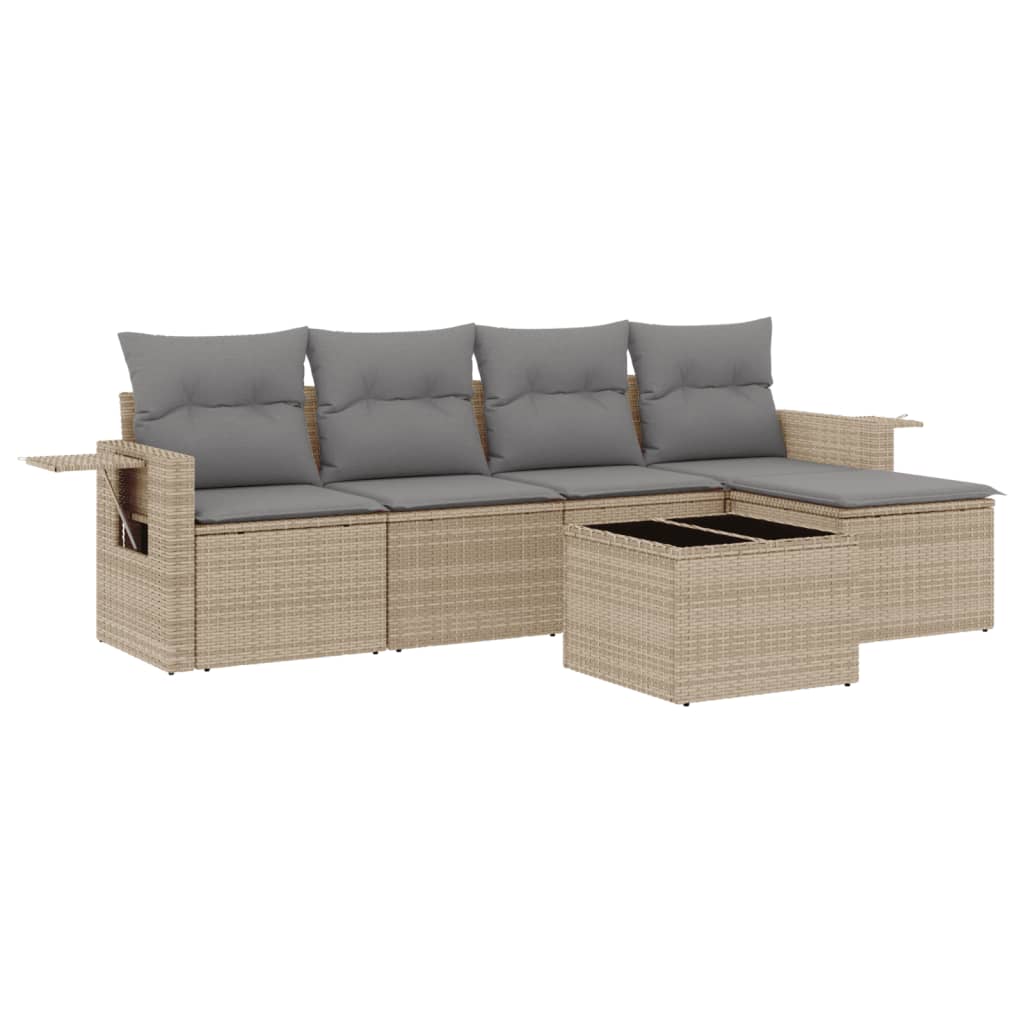 Salon de jardin avec coussins 6 pcs beige résine tressée