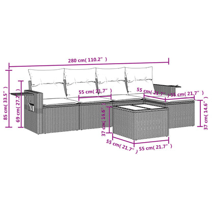 Salon de jardin avec coussins 6 pcs marron résine tressée