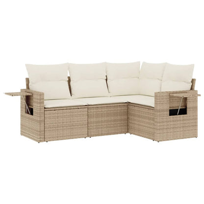 Salon de jardin avec coussins 4 pcs beige résine tressée