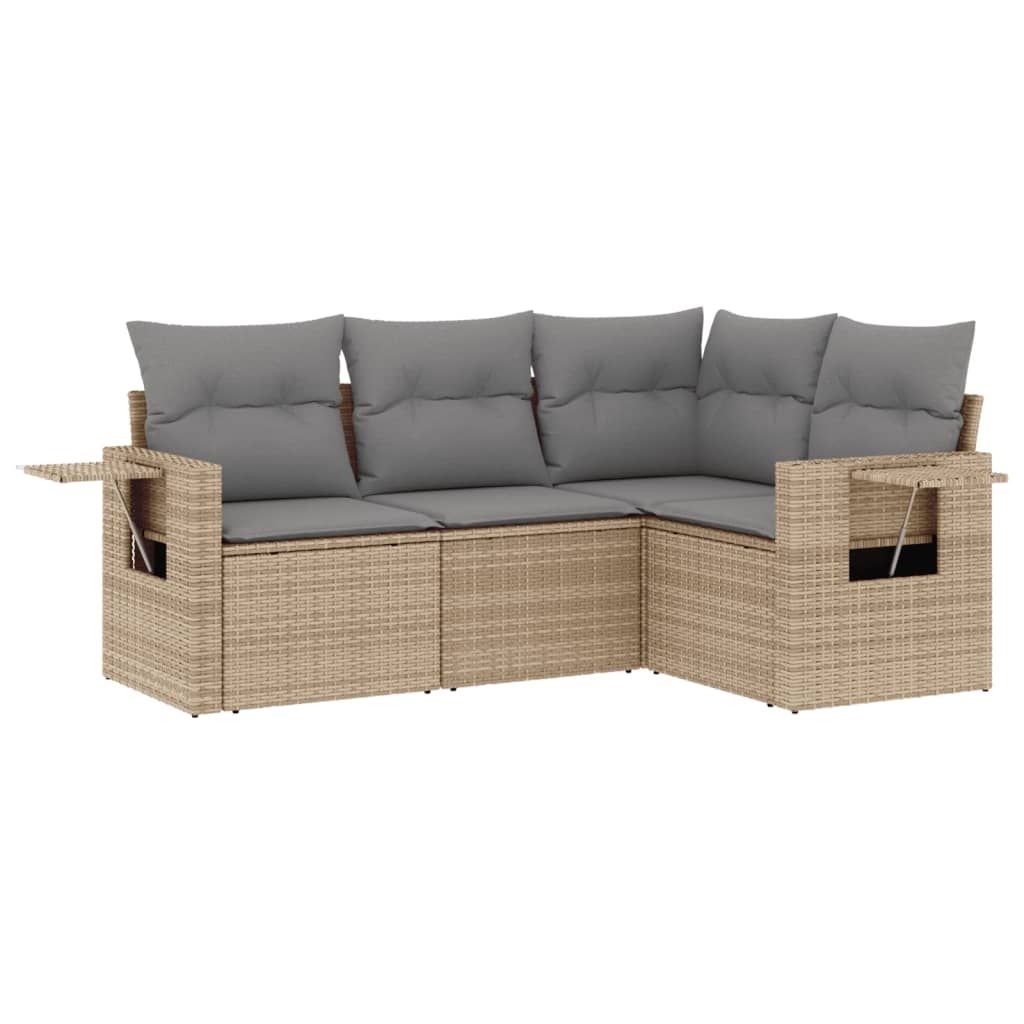 Salon de jardin avec coussins 4 pcs beige résine tressée