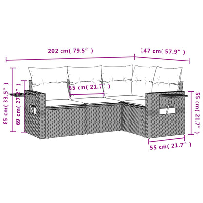 Salon de jardin 4 pcs avec coussins marron résine tressée