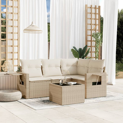 Salon de jardin avec coussins 5 pcs beige résine tressée