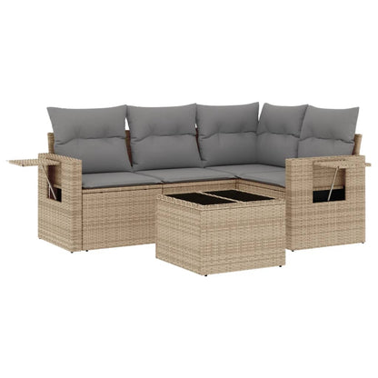 Salon de jardin avec coussins 5 pcs beige résine tressée