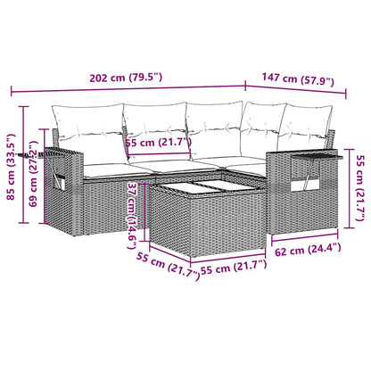 Salon de jardin 5 pcs avec coussins gris clair résine tressée