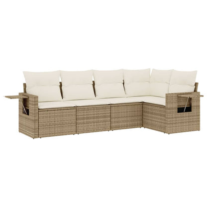 Salon de jardin avec coussins 5 pcs beige résine tressée