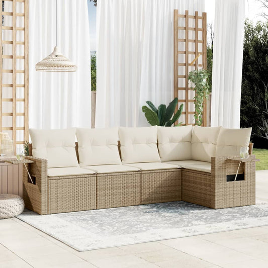 Salon de jardin avec coussins 5 pcs beige résine tressée