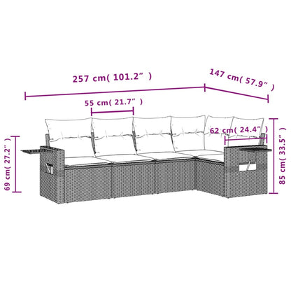 Salon de jardin avec coussins 5 pcs marron résine tressée