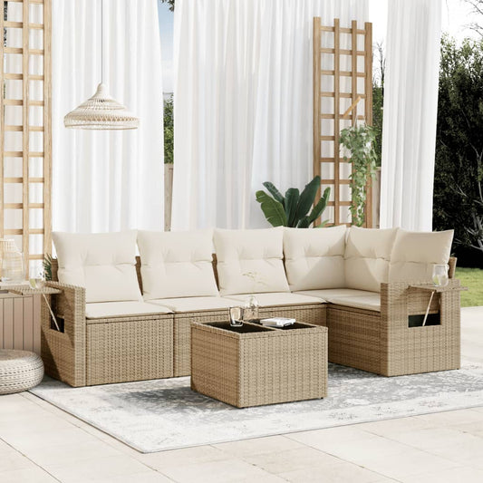 Salon de jardin avec coussins 6 pcs beige résine tressée