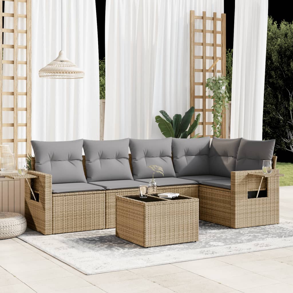 Salon de jardin avec coussins 6 pcs beige résine tressée