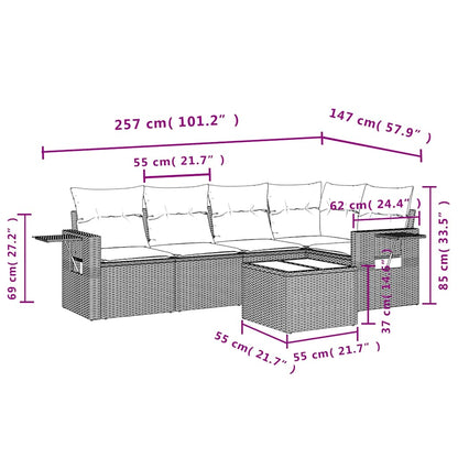 Salon de jardin 6 pcs avec coussins gris clair résine tressée