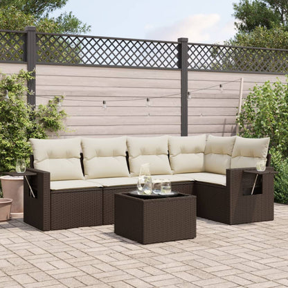 Salon de jardin avec coussins 6 pcs marron résine tressée