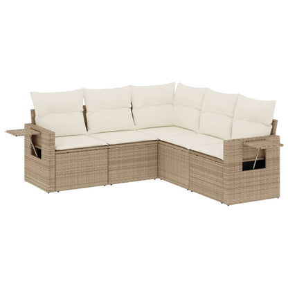 Salon de jardin avec coussins 5 pcs beige résine tressée