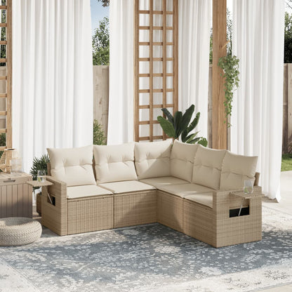 Salon de jardin avec coussins 5 pcs beige résine tressée