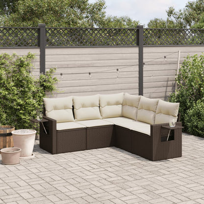 Salon de jardin avec coussins 5 pcs marron résine tressée