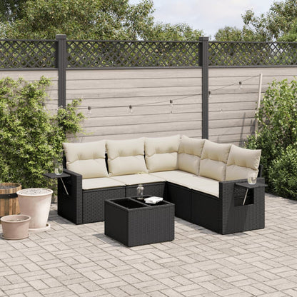 Salon de jardin 6 pcs avec coussins noir résine tressée