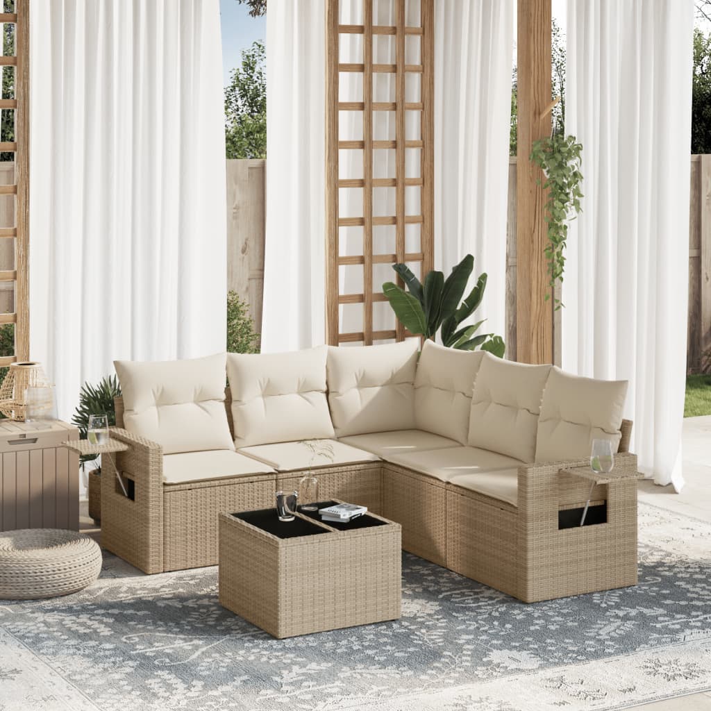 Salon de jardin avec coussins 6 pcs beige résine tressée