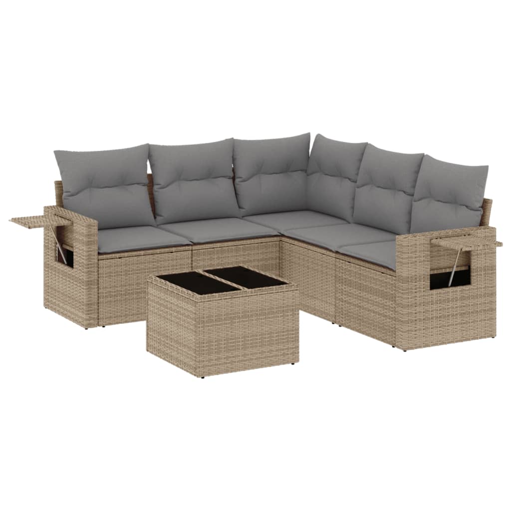 Salon de jardin avec coussins 6 pcs beige résine tressée