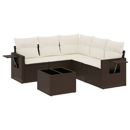 Salon de jardin avec coussins 6 pcs marron résine tressée