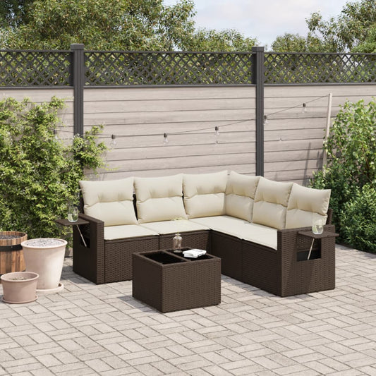 Salon de jardin avec coussins 6 pcs marron résine tressée