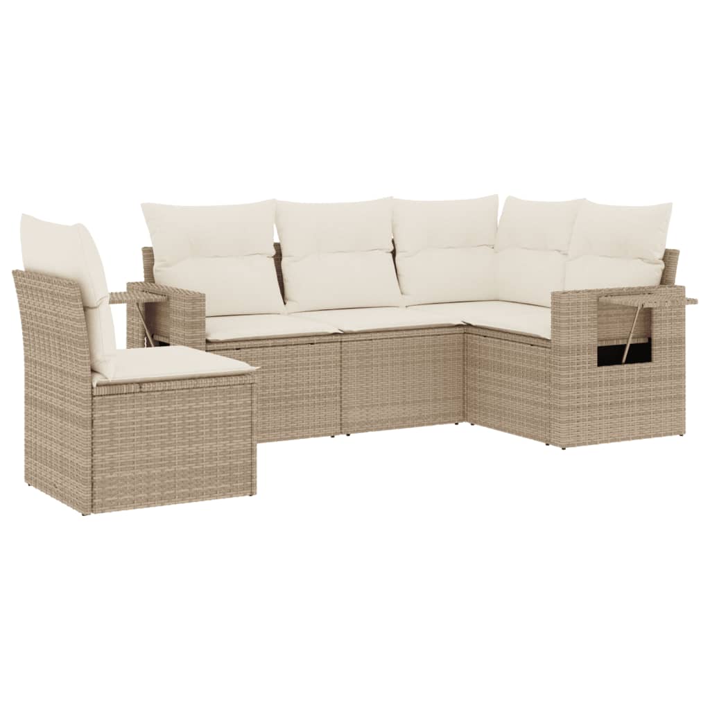 Salon de jardin avec coussins 5 pcs beige résine tressée