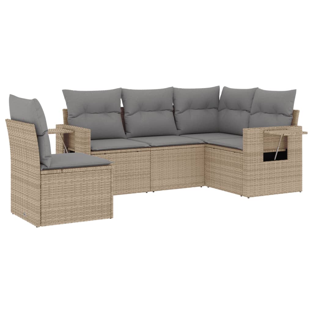 Salon de jardin avec coussins 5 pcs beige résine tressée