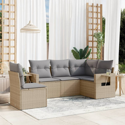 Salon de jardin avec coussins 5 pcs beige résine tressée