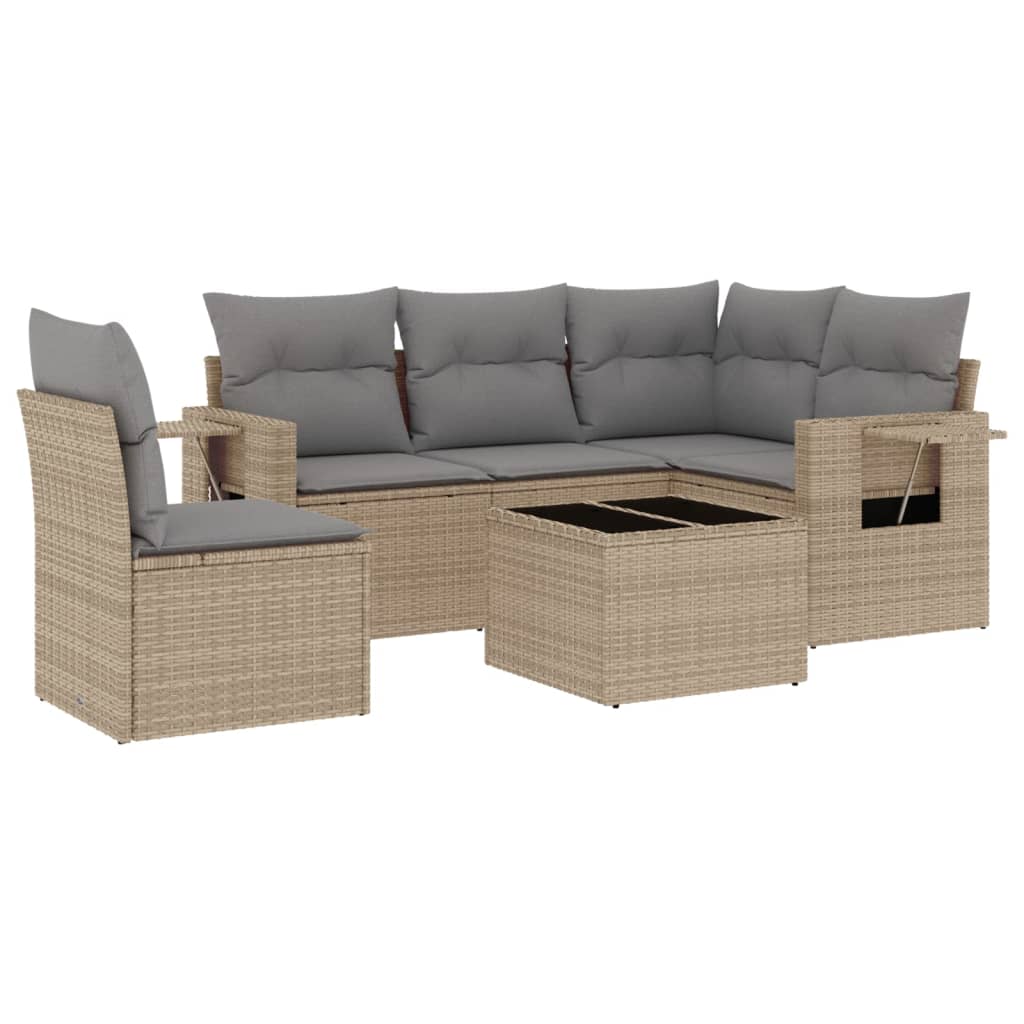 Salon de jardin avec coussins 6 pcs beige résine tressée