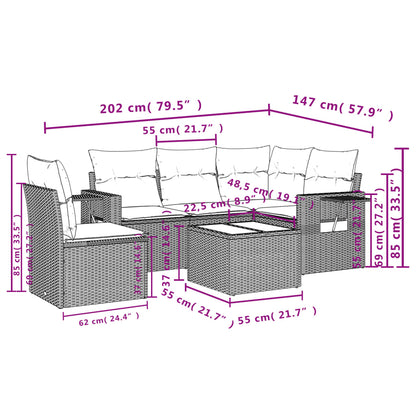 Salon de jardin avec coussins 6 pcs marron résine tressée