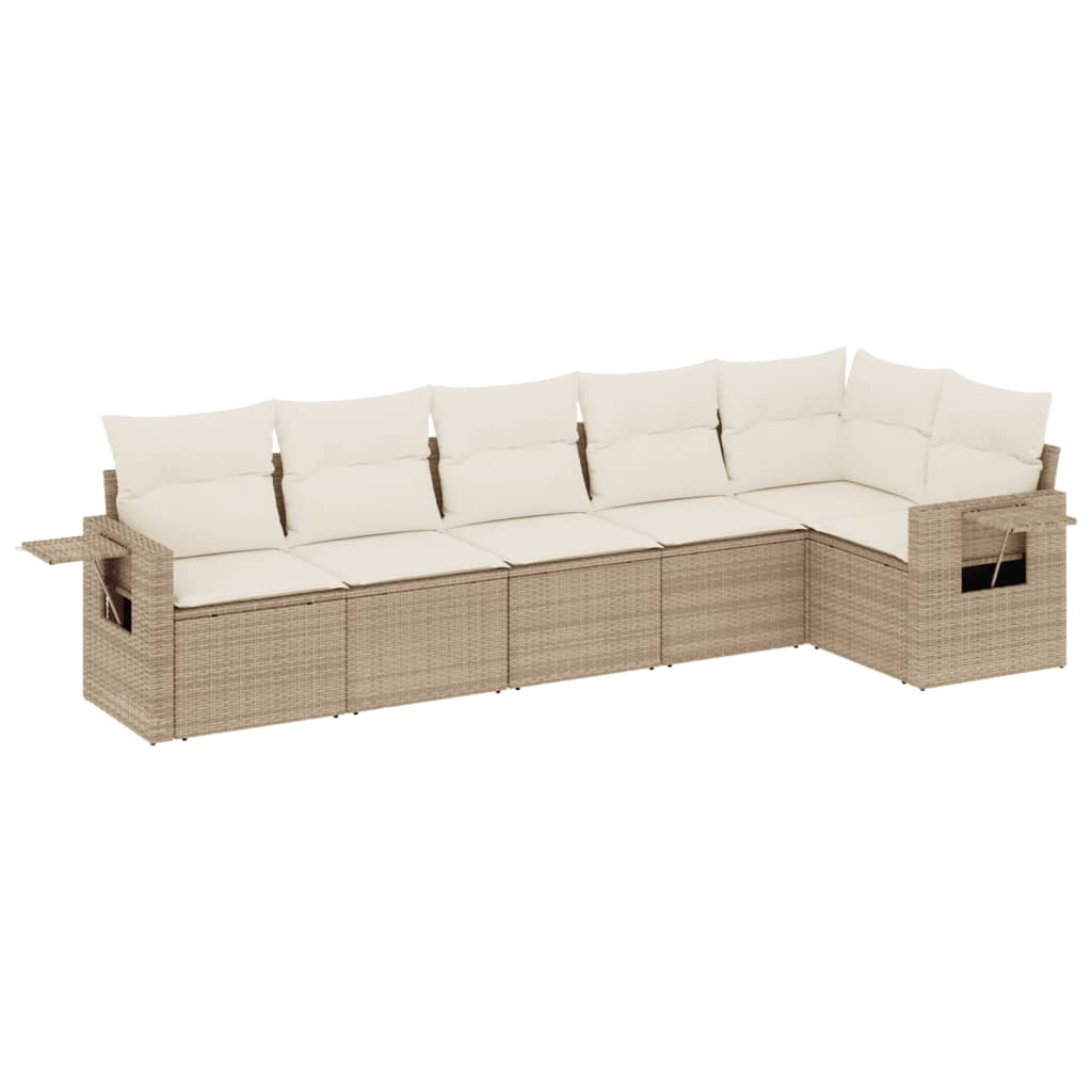 Salon de jardin avec coussins 6 pcs beige résine tressée