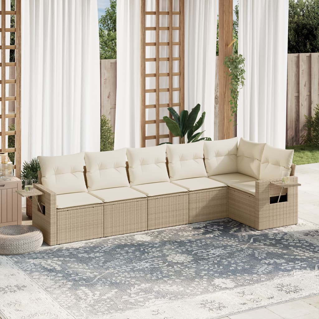 Salon de jardin avec coussins 6 pcs beige résine tressée