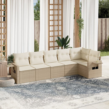 Salon de jardin avec coussins 6 pcs beige résine tressée