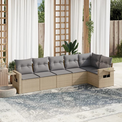 Salon de jardin avec coussins 6 pcs beige résine tressée