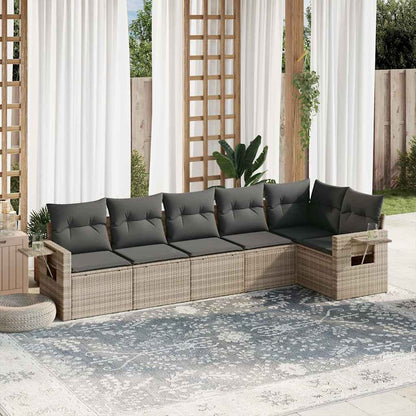 Salon de jardin 6 pcs avec coussins gris clair résine tressée