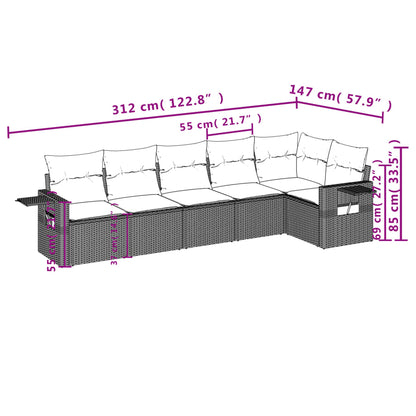 Salon de jardin avec coussins 6 pcs marron résine tressée