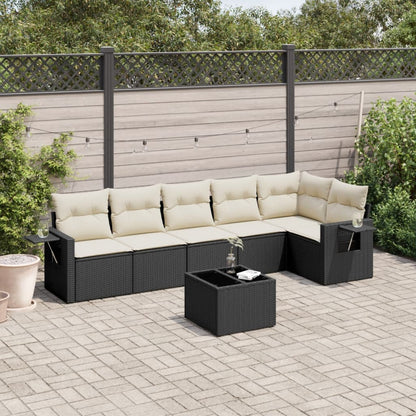 Salon de jardin 7 pcs avec coussins noir résine tressée