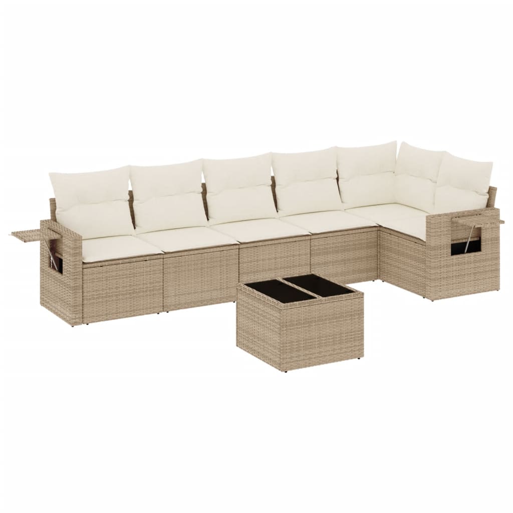 Salon de jardin avec coussins 7 pcs beige résine tressée