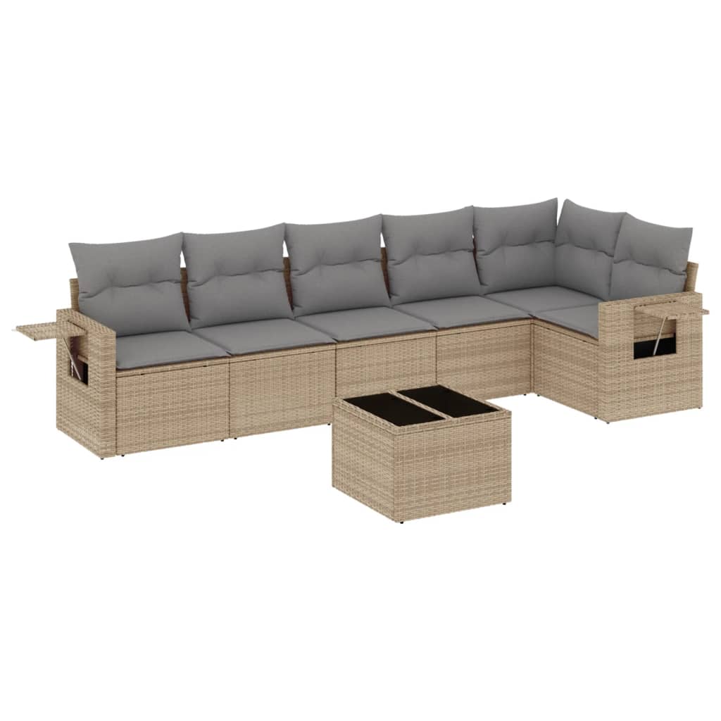 Salon de jardin avec coussins 7 pcs beige résine tressée