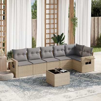 Salon de jardin avec coussins 7 pcs beige résine tressée